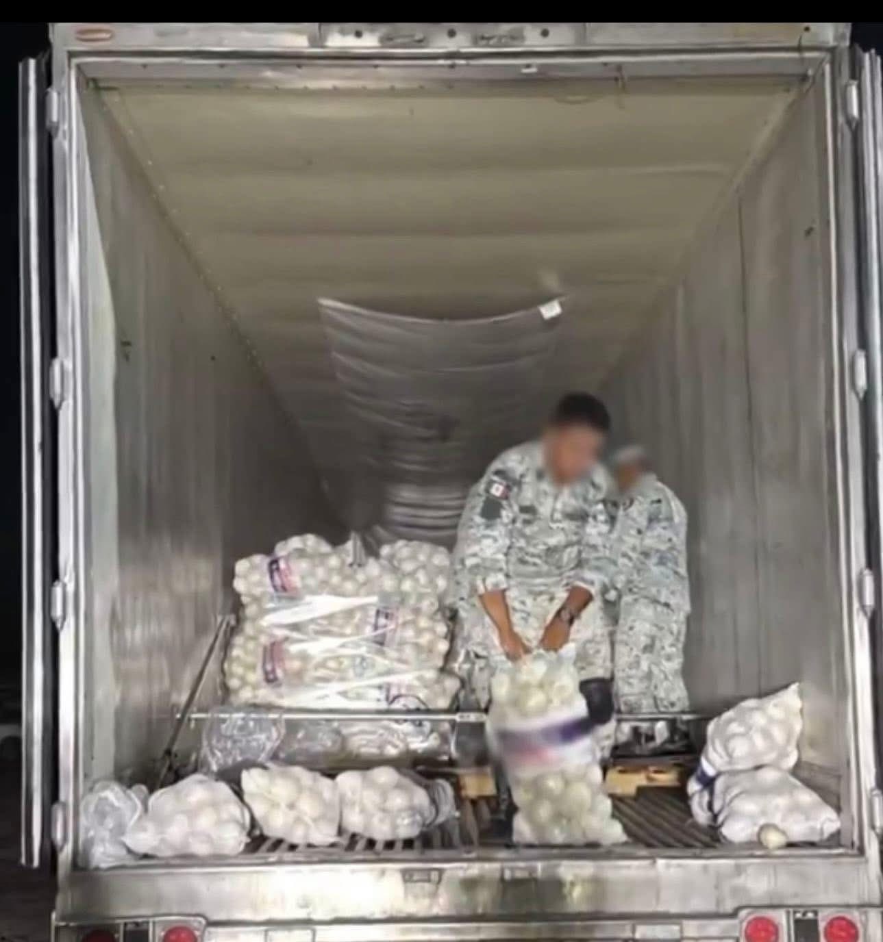 Aseguran 262 kilos de metanfetamina oculta entre costales de cebollas en Tamaulipas
