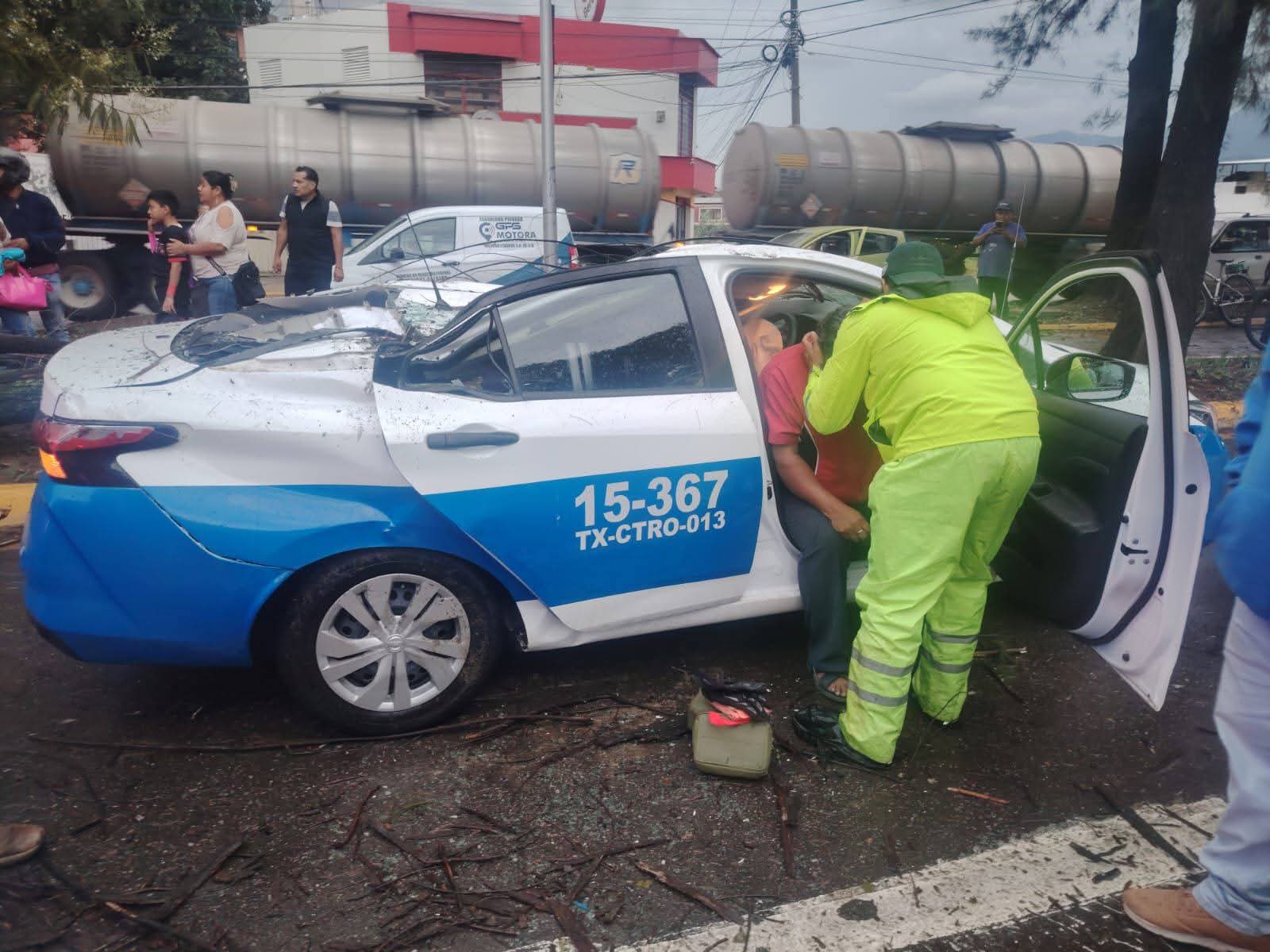 Cae árbol sobre taxi en Avenida Ferrocarril; hay tres lesionados