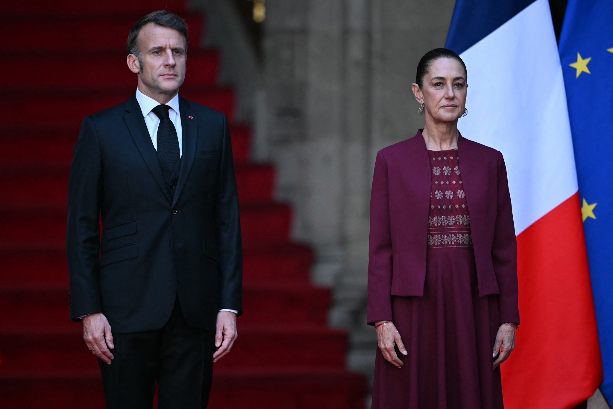 Sheinbaum recibe a Macron en Palacio Nacional