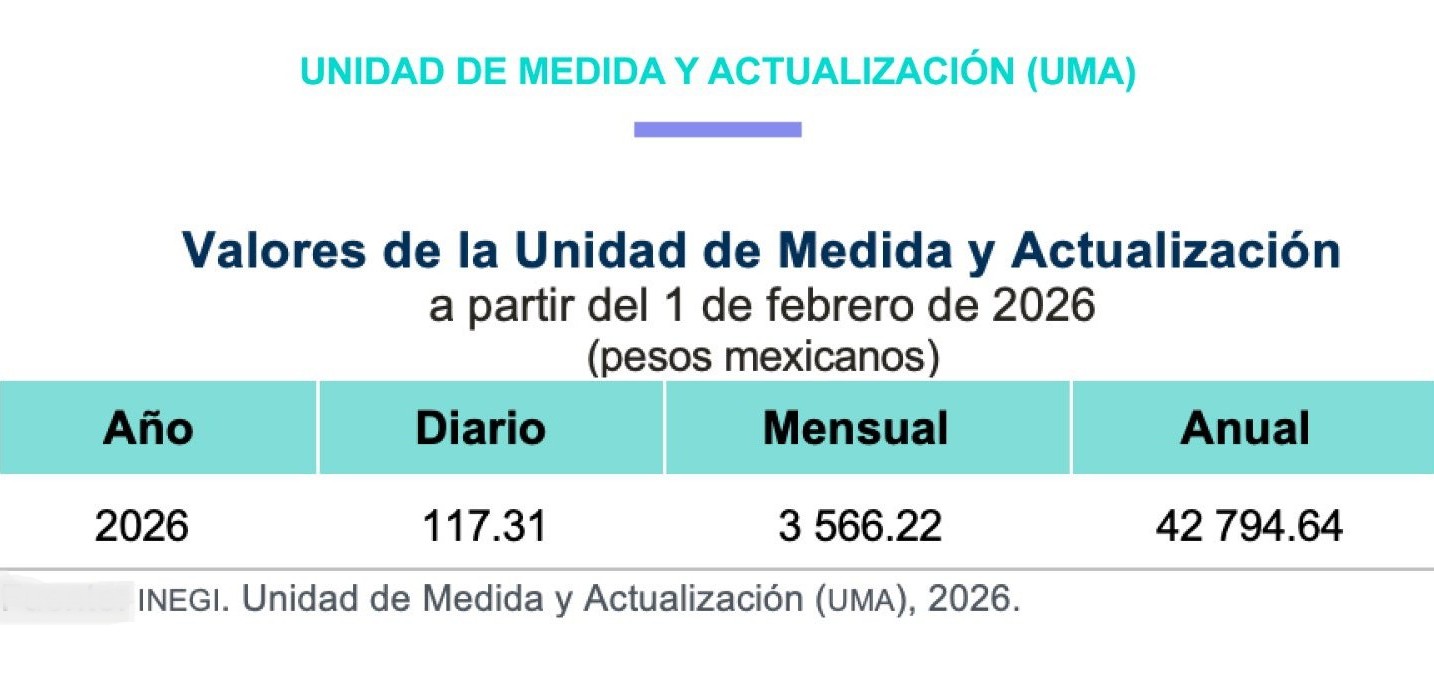 Inegi actualiza el valor de la UMA; entrará en vigor el 1 de febrero próximo.