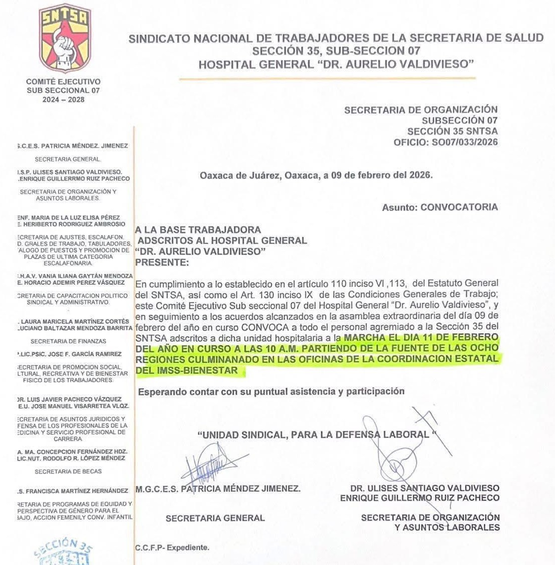 Sindicato de Salud convoca a marcha el día de mañana, partirá de la Fuente de las Ocho Regiones