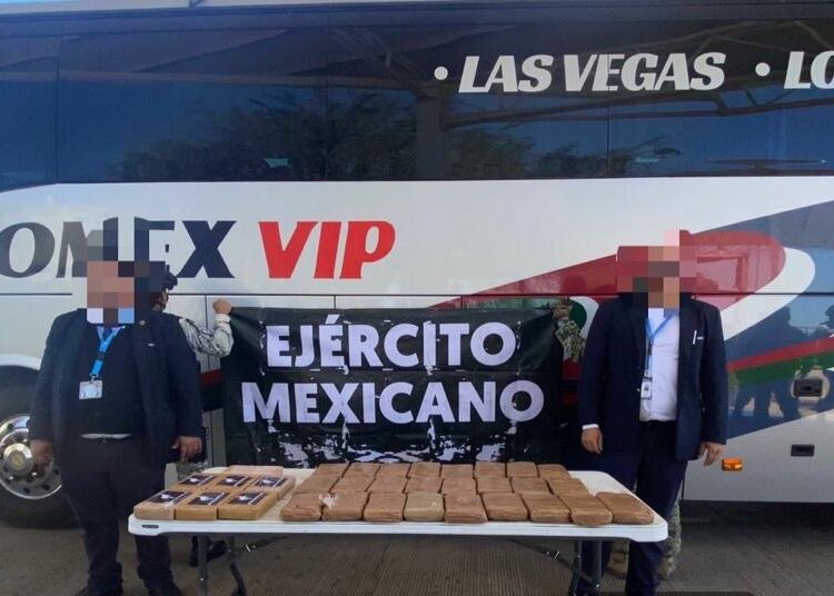 Aseguran en Sonora 32 kilos de droga ocultos en un camión de pasajeros